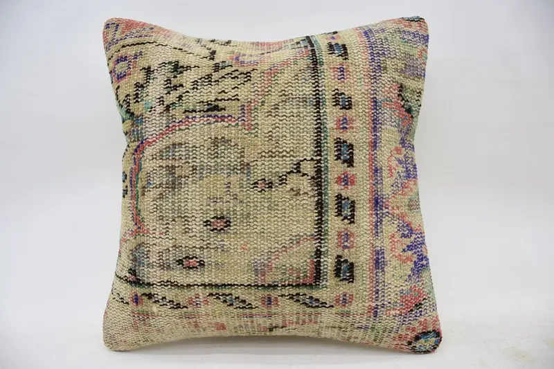 Beige Vintage Antique Pillowcase, Wool Garden Pillow - 1