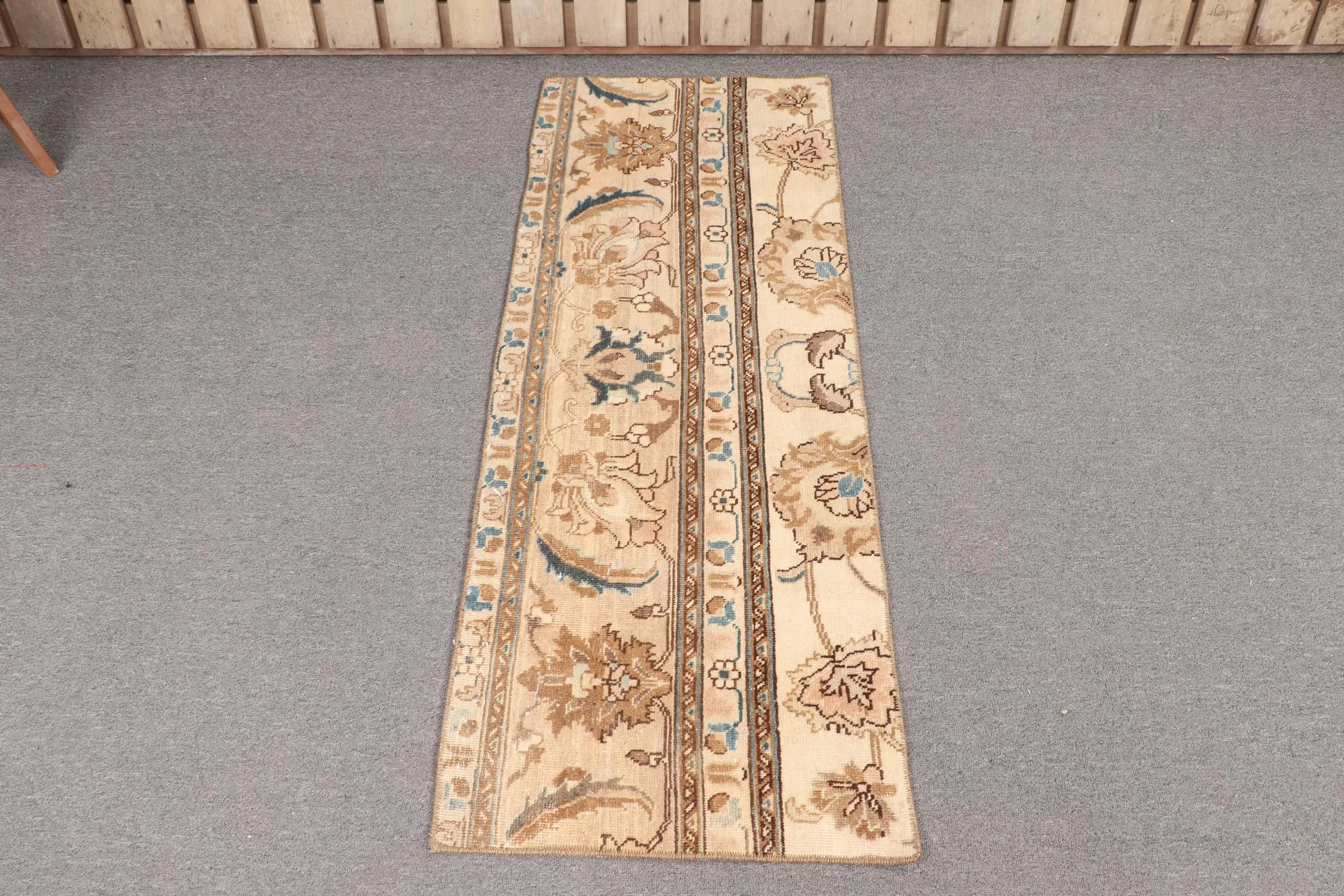Vintage Turkish Rug, 1.7x4.4 ft Rug, Brown Blue Animal Print Rug - 1