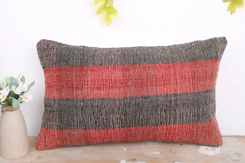 Accent Throw Cushion, Outdoor Throw Pillow Sham, Pillow for Sofa, Pillow, 12x20 Red Pillow Case, Pillow for Couch, Ethnical Kilim Rug Pillow - 2