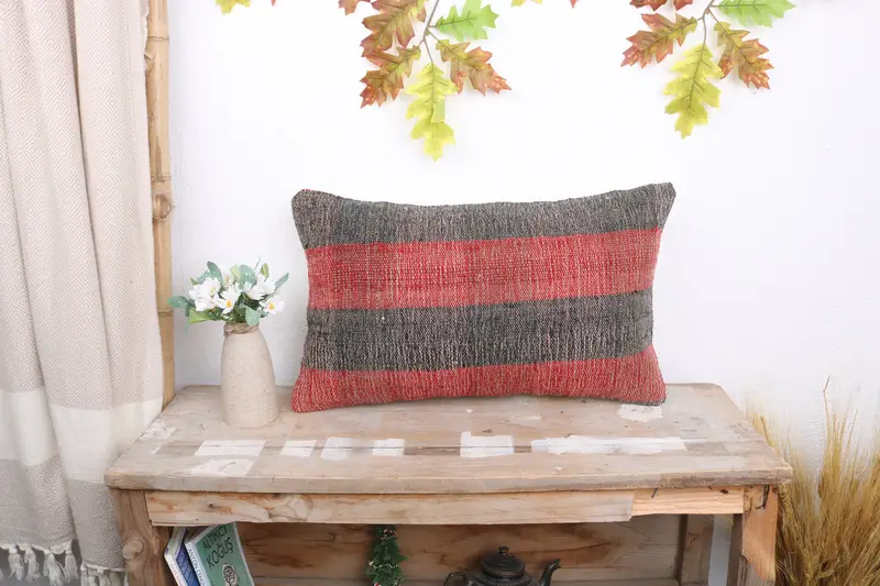 Accent Throw Cushion, Outdoor Throw Pillow Sham, Pillow for Sofa, Pillow, 12x20 Red Pillow Case, Pillow for Couch, Ethnical Kilim Rug Pillow - 1