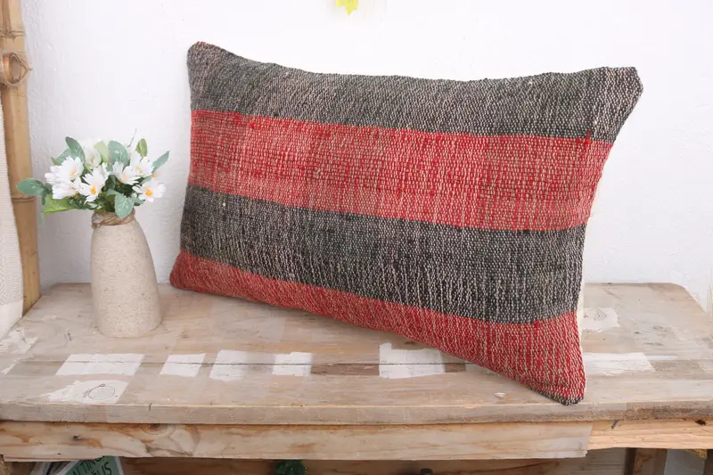 Accent Throw Cushion, Outdoor Throw Pillow Sham, Pillow for Sofa, Pillow, 12x20 Red Pillow Case, Pillow for Couch, Ethnical Kilim Rug Pillow - 4