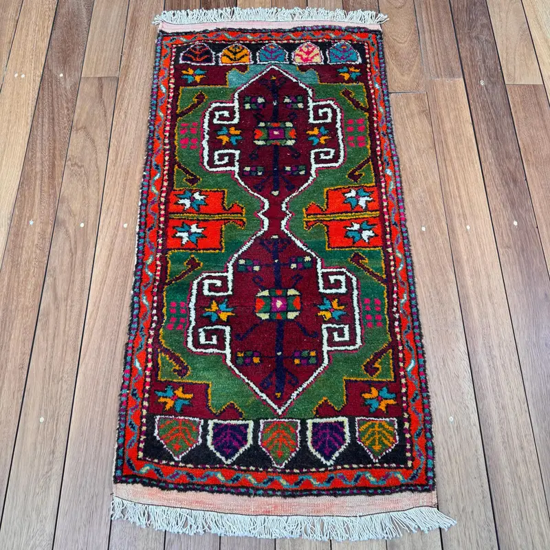 1.8x3.7 ft Rug, Turkish Vintage Rug, Red Oushak Wool Rug - 1