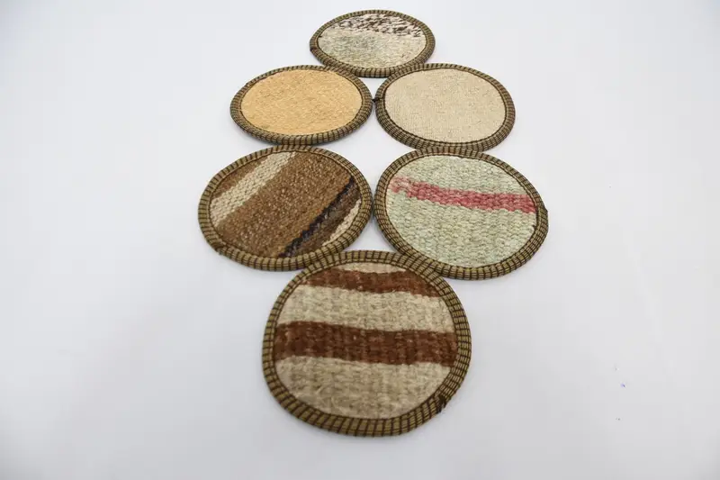 Bohemian Round Coaster, Beige and Brown Non-Slip Coaster
