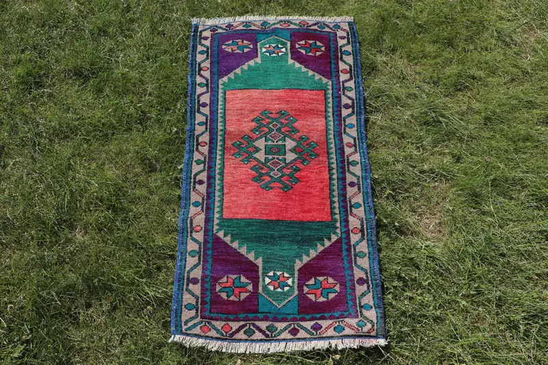 Purple Moroccan Rug, 1.5x3.3 ft with Red Accents