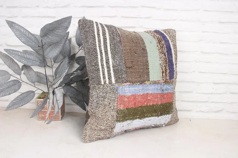 Pillow for Sofa, Tapestry Cushion Case, 20x20 Brown Pillow Sham, Vintage Kilim Throw Pillow, Pillow Cover, Interior Designer Pillow - 3