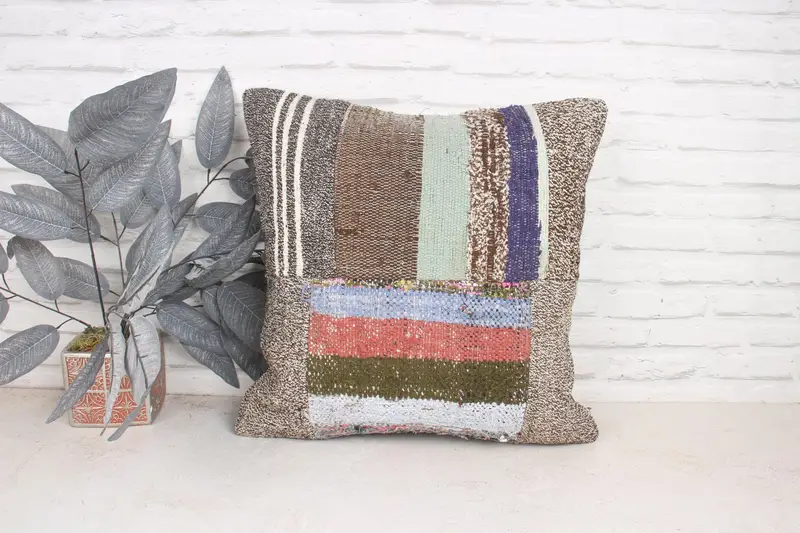 Pillow for Sofa, Tapestry Cushion Case, 20x20 Brown Pillow Sham, Vintage Kilim Throw Pillow, Pillow Cover, Interior Designer Pillow - 1