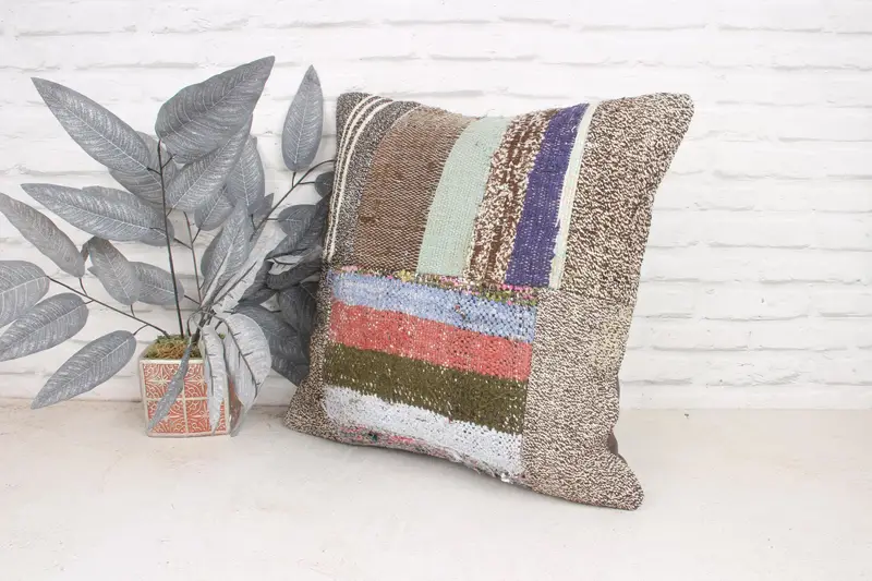 Pillow for Sofa, Tapestry Cushion Case, 20x20 Brown Pillow Sham, Vintage Kilim Throw Pillow, Pillow Cover, Interior Designer Pillow - 4
