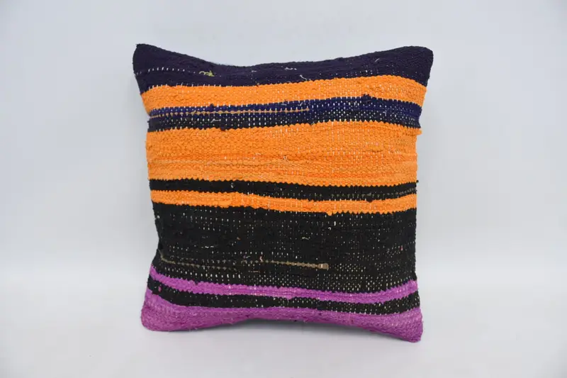 16x16 Orange Pillow Sham, Kilim Pillow, Kilim Cushion Sham, Antique Pillows, Ethnic Pillow Cover Pillow Cover, Patio Cushion, Pillow Cover - 1