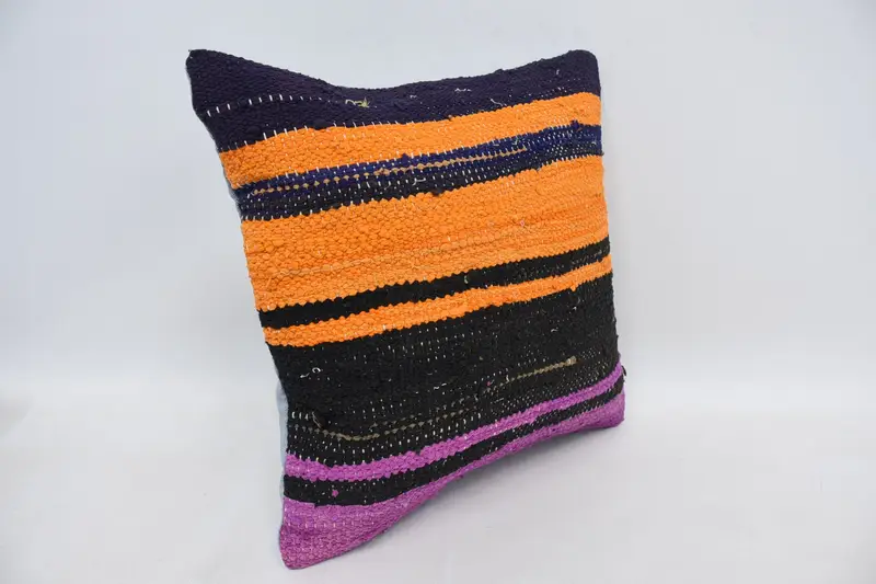 16x16 Orange Pillow Sham, Kilim Pillow, Kilim Cushion Sham, Antique Pillows, Ethnic Pillow Cover Pillow Cover, Patio Cushion, Pillow Cover - 3