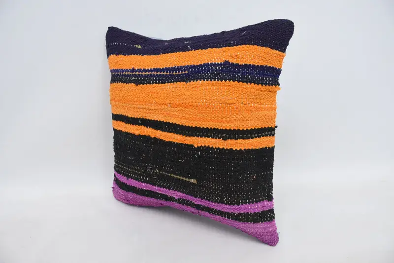 16x16 Orange Pillow Sham, Kilim Pillow, Kilim Cushion Sham, Antique Pillows, Ethnic Pillow Cover Pillow Cover, Patio Cushion, Pillow Cover - 4