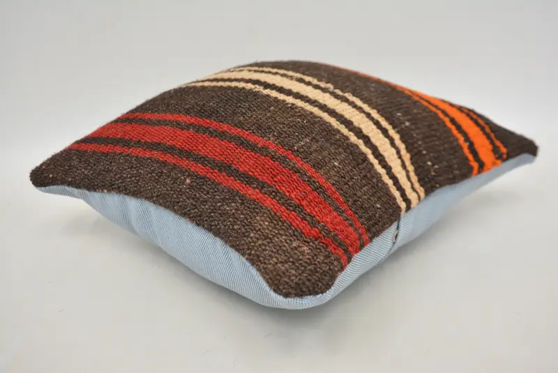 Embroidered Geometric Throw Pillow, 12x12 Inches Size, Brown & Orange - 6