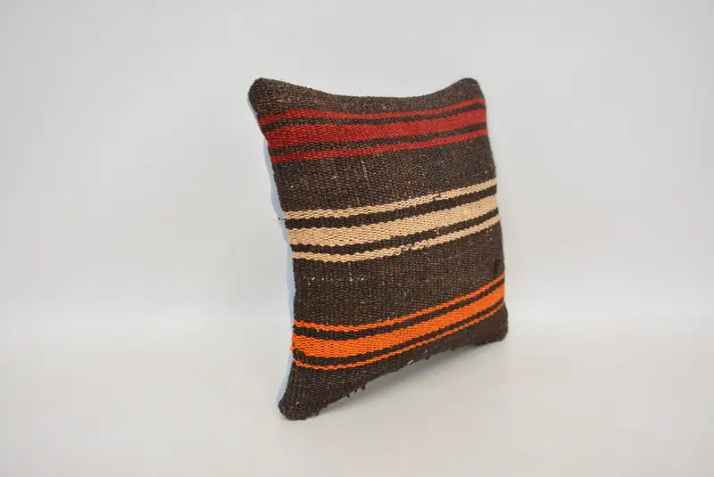 Embroidered Geometric Throw Pillow, 12x12 Inches Size, Brown & Orange - 3