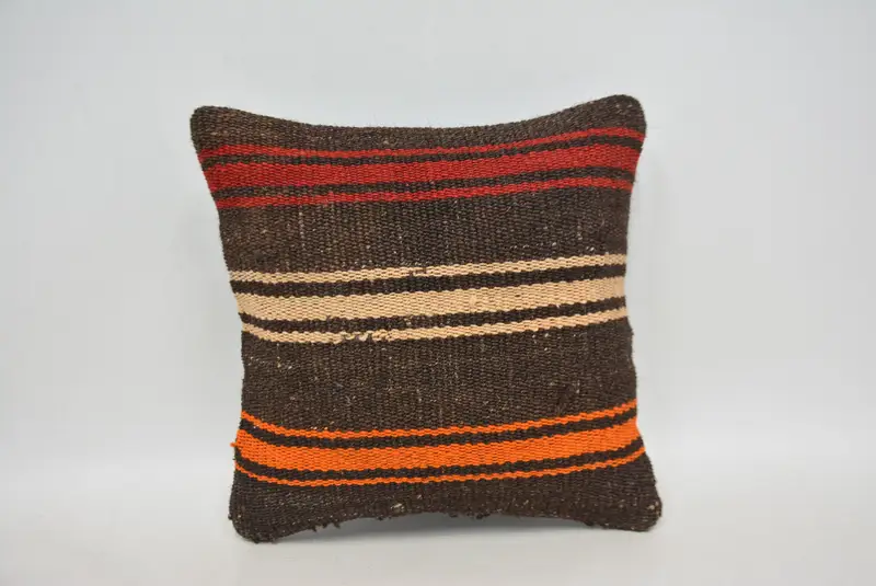 Embroidered Geometric Throw Pillow, 12x12 Inches Size, Brown & Orange - 1