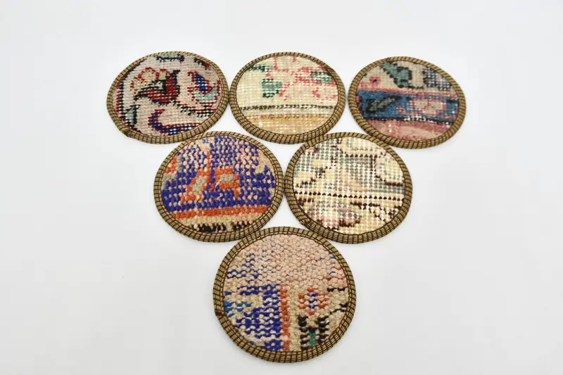 Bohemian Blue and Beige Round Coasters, Unique Bohemian Coasters