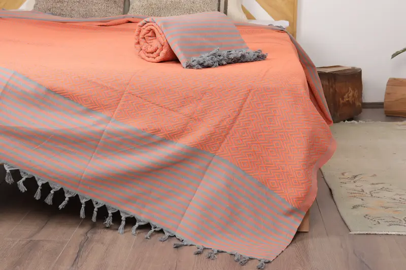 Bridesmaid Gifts, 104x80 Cotton Diamond Towel, Embroidery Bedspread, Turkish Throw Blanket, Housewarming Gift, Turkish Cotton Blanket, Throw Blanket - 1
