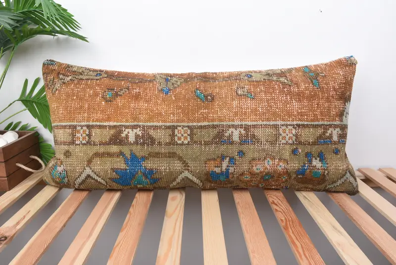 Oranges besticktes Southwestern-Wurfkissen, handgefertigtes Vintage-Kissen