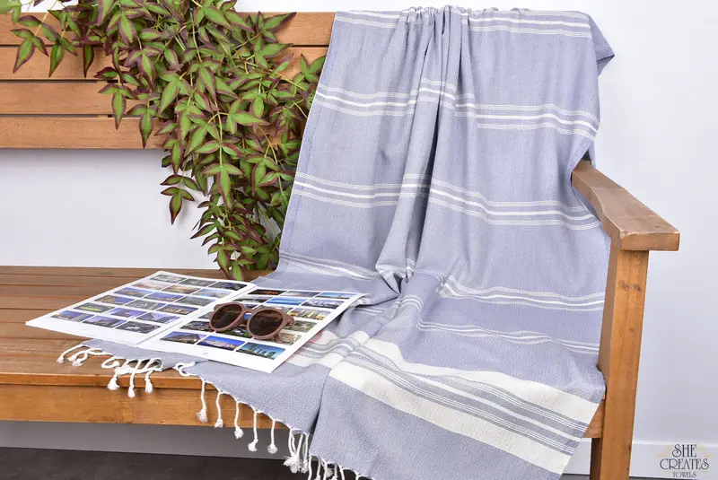 Monogram Beach Towel, Sand-free towel, Luxury Turkish Bath Towel, House Warming Gift, Lightweight towel, Yoga Towel, 60x38 Cotton Striped Towel - 3