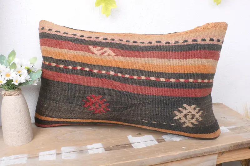 Kilim Pillow, Turkish Bench Pillow Sham, Ethnic Throw Cushion, 12x20 Purple Pillow, Cushion Case, Gift Pillow, Boho Pillow, Ikat Pillow - 4