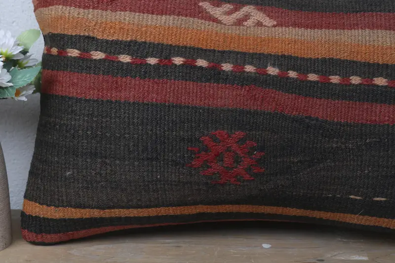Kilim Pillow, Turkish Bench Pillow Sham, Ethnic Throw Cushion, 12x20 Purple Pillow, Cushion Case, Gift Pillow, Boho Pillow, Ikat Pillow - 3