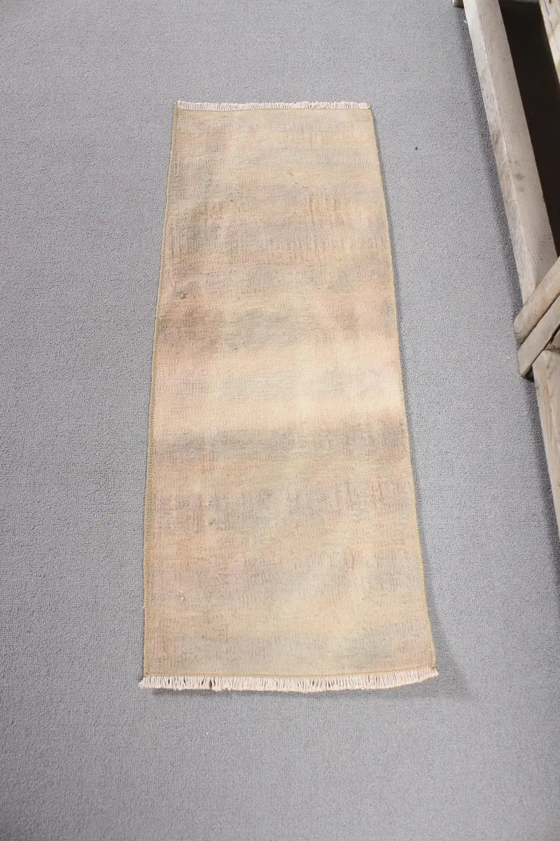 Vintage Türk Halısı 1.1x3 ft, Kilim Bej Kamuflaj Yün Halı - 1