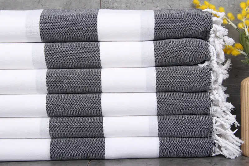 Personalized Turkish Beach Towel Black-White Stripes, 40x71 Inches