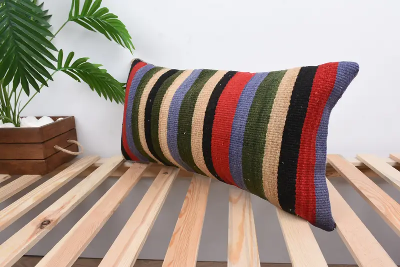 Pillow for Couch, Ethnical Kilim Rug Pillow, Kilim Rug Pillow Case, Cozy Throw Cushion Cover, Turkish Kilim Pillow, Cushion, 12x24 Blue Pillow - 5