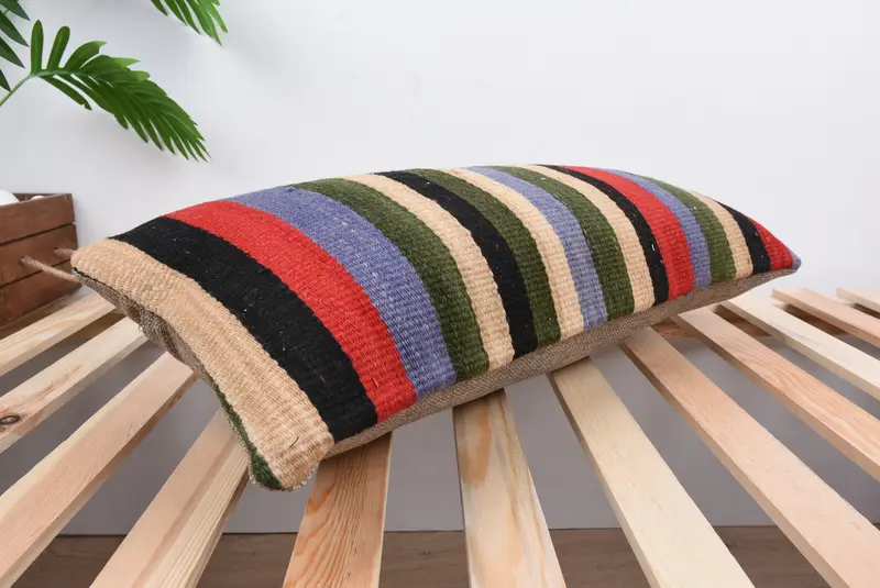 Pillow for Couch, Ethnical Kilim Rug Pillow, Kilim Rug Pillow Case, Cozy Throw Cushion Cover, Turkish Kilim Pillow, Cushion, 12x24 Blue Pillow - 6