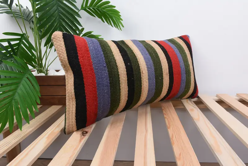 Pillow for Couch, Ethnical Kilim Rug Pillow, Kilim Rug Pillow Case, Cozy Throw Cushion Cover, Turkish Kilim Pillow, Cushion, 12x24 Blue Pillow - 4