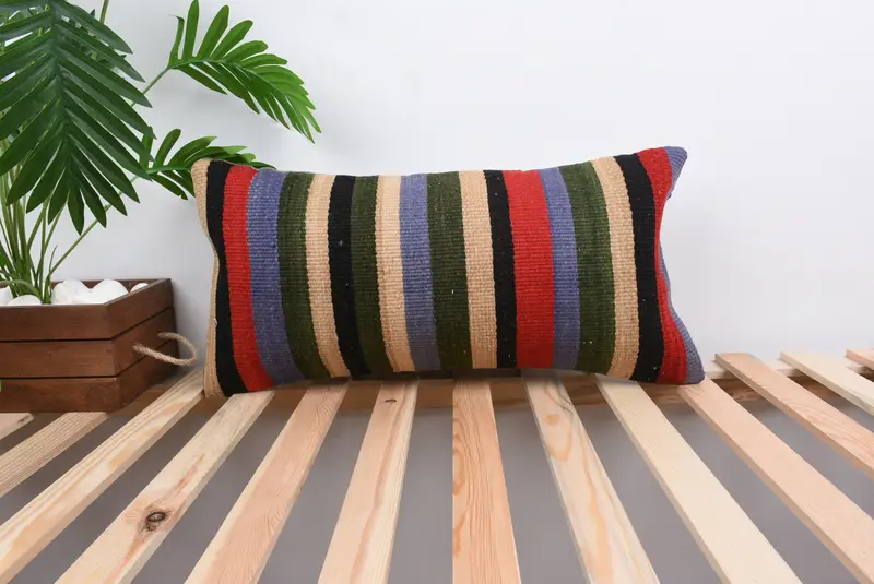 Pillow for Couch, Ethnical Kilim Rug Pillow, Kilim Rug Pillow Case, Cozy Throw Cushion Cover, Turkish Kilim Pillow, Cushion, 12x24 Blue Pillow - 1