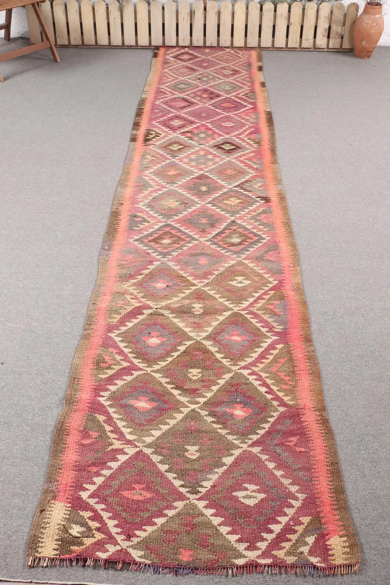 Handmade Purple Ikat Rug, 2.8x12.3 ft with Pink Accents