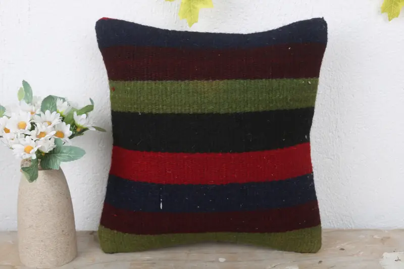 Kilim Pillow, Art Deco Pillow Cover, 12x12 Red Pillow Cover, Yoga Cushion Cover, Interior Designer Pillow, Pillow Case, Ethnical Kilim Rug Pillow - 2