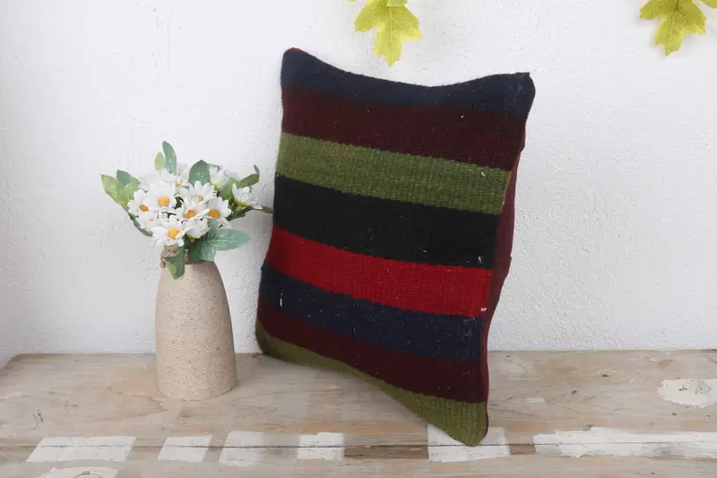 Kilim Pillow, Art Deco Pillow Cover, 12x12 Red Pillow Cover, Yoga Cushion Cover, Interior Designer Pillow, Pillow Case, Ethnical Kilim Rug Pillow - 4