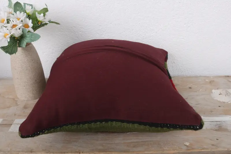 Kilim Pillow, Art Deco Pillow Cover, 12x12 Red Pillow Cover, Yoga Cushion Cover, Interior Designer Pillow, Pillow Case, Ethnical Kilim Rug Pillow - 7