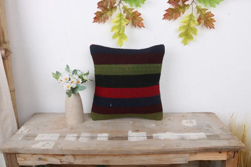 Kilim Pillow, Art Deco Pillow Cover, 12x12 Red Pillow Cover, Yoga Cushion Cover, Interior Designer Pillow, Pillow Case, Ethnical Kilim Rug Pillow - 1