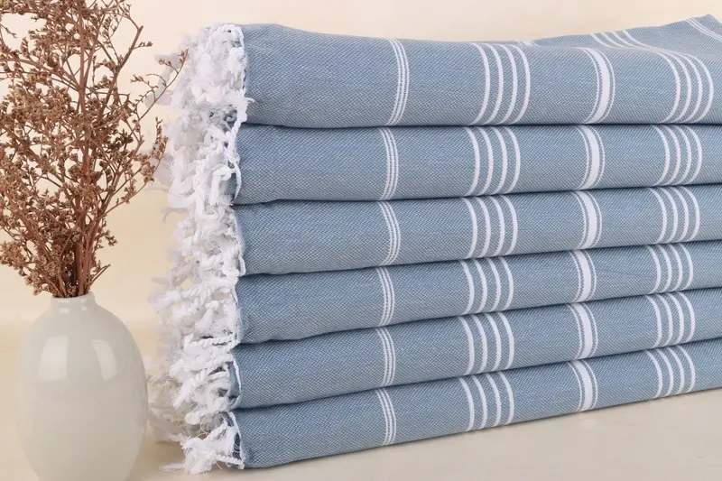 Custom Turkish Towel, Personalized Light Petrol Striped, 40x71 Inches