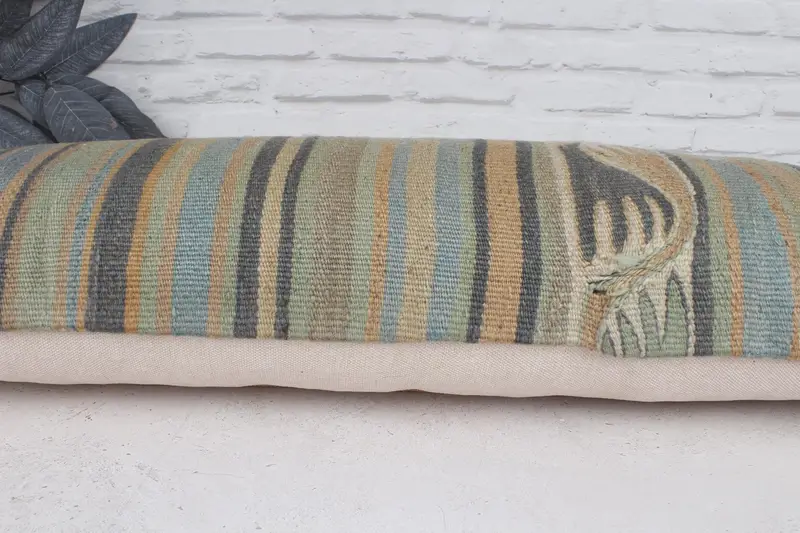 Pillow Case, 12x36 Green Pillow Cover, Vintage Kilim Pillow, Gift Pillow, Tribal Cushion, Throw Kilim Pillow, Ikat Pillow Case - 5