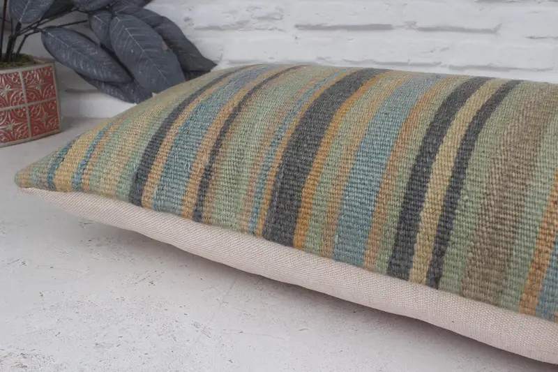 Pillow Case, 12x36 Green Pillow Cover, Vintage Kilim Pillow, Gift Pillow, Tribal Cushion, Throw Kilim Pillow, Ikat Pillow Case - 6