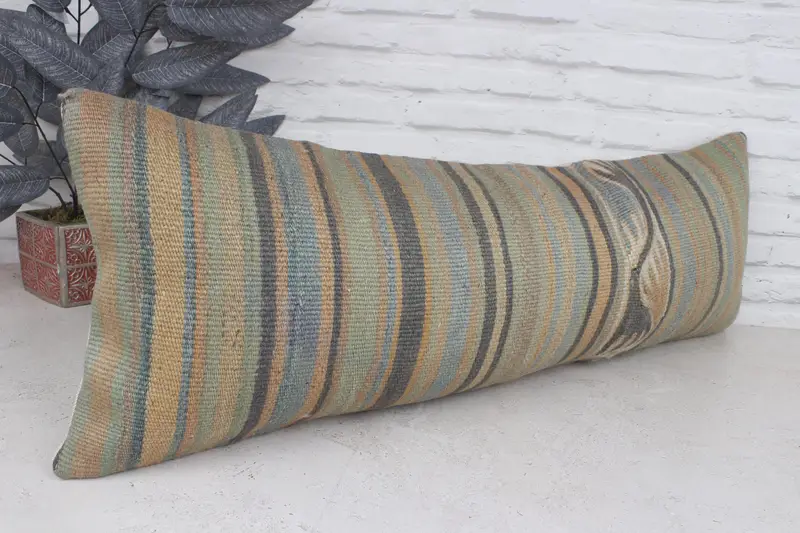 Pillow Case, 12x36 Green Pillow Cover, Vintage Kilim Pillow, Gift Pillow, Tribal Cushion, Throw Kilim Pillow, Ikat Pillow Case - 3
