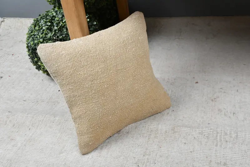 Vintage Pillow, Wholesale Pillow Case, 12x12 Beige Cushion Case, Boho Pillow, Cozy Throw Pillow, Handmade Kilim Cushion, Cushion - 7