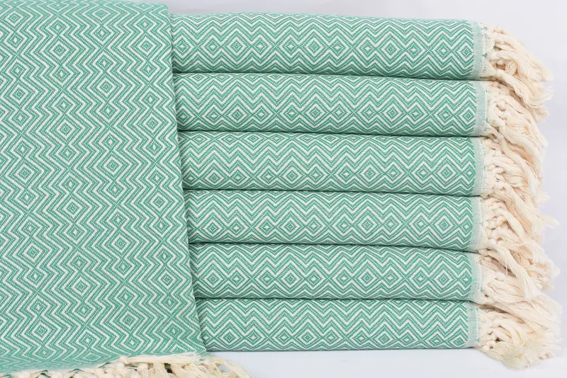 Turkish Towel Personalized Green Diamond, 70x38 Inches, Organic Cotton