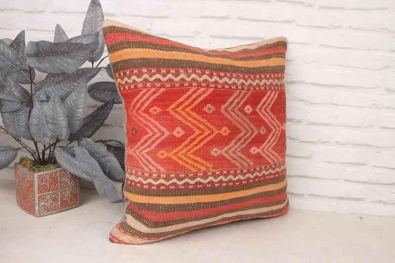 Vintage Pillow, Cushion Case, Boho Throw Cushion Cover, 20x20 Red Pillow Sham, Pillow for Couch, Vintage Kilim Throw Pillow - 3
