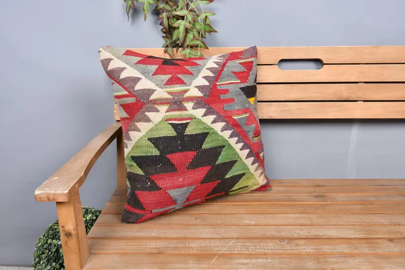 Antique Pillows, Tribal Pillow, 20x20 Red Cushion Cover, Throw Kilim Pillow, Ikat Pillow Sham, Muted Cushion, Vintage Kilim Pillow, Pillow Case - 1