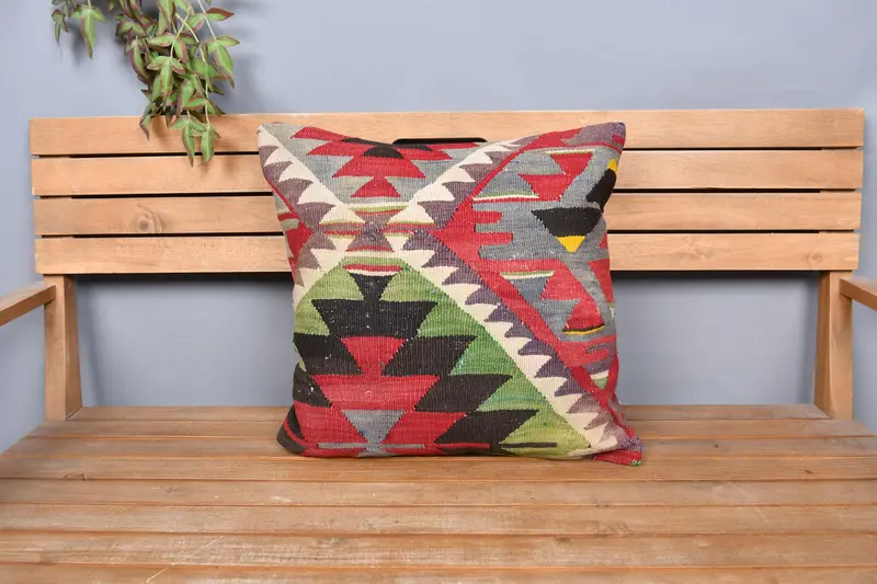 Antique Pillows, Tribal Pillow, 20x20 Red Cushion Cover, Throw Kilim Pillow, Ikat Pillow Sham, Muted Cushion, Vintage Kilim Pillow, Pillow Case - 6