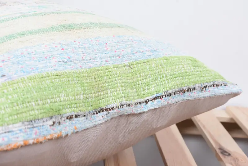 Handmade Rug Seat Pillow Cover, 18x18 Green Pillow Sham, Ottoman Cushion Case, Cushion, Home Decor Pillow, Vintage Pillow, Boho Pillow - 7