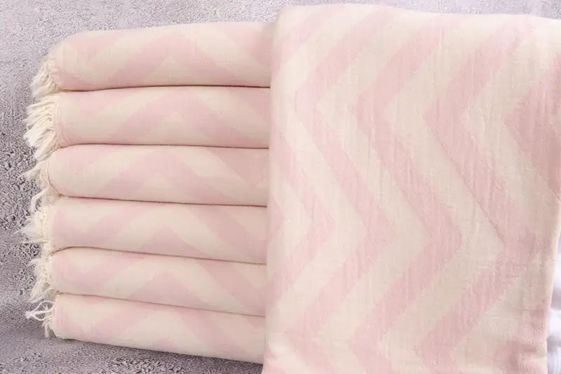 Personalized Turkish Towel Beige Zigzag, 34x71 Inches