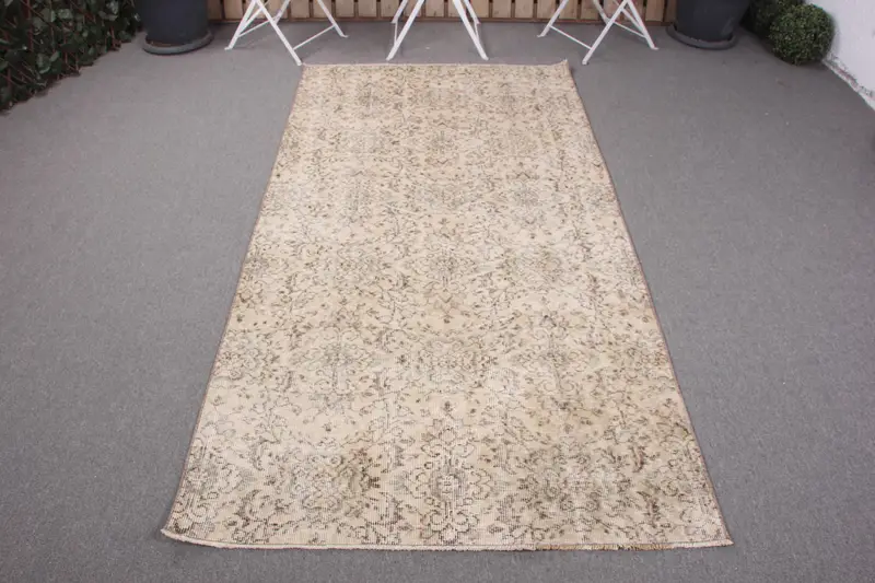 Elegante alfombra persa beige, decoración elegante de 3,7x7,3 pies