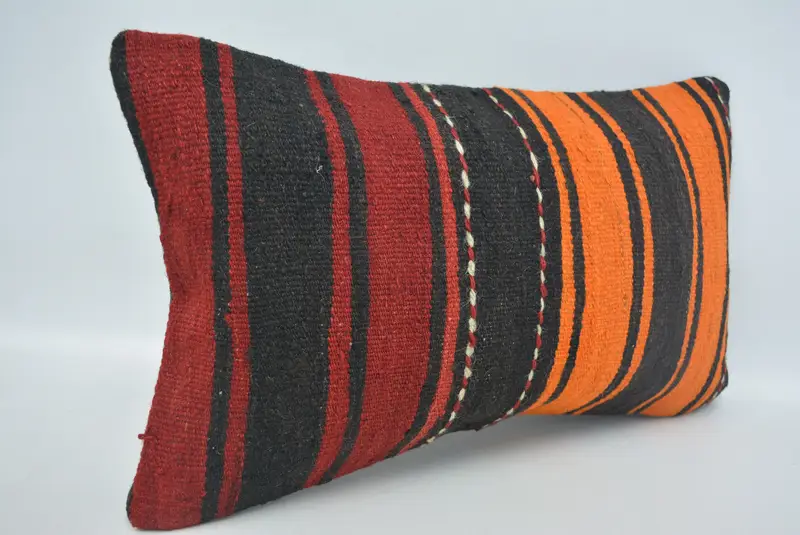 Vintage Kilim Pillow, Outdoor Bolster Cushion, 12x20 Orange Pillow, Cushion Case, Vintage Pillow, Interior Designer Pillow, Crochet Pattern Cushion - 3