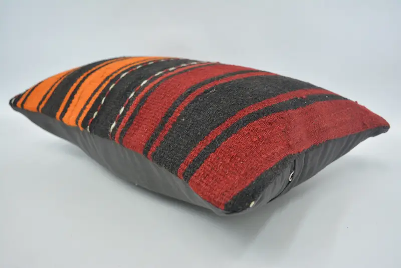 Vintage Kilim Pillow, Outdoor Bolster Cushion, 12x20 Orange Pillow, Cushion Case, Vintage Pillow, Interior Designer Pillow, Crochet Pattern Cushion - 6