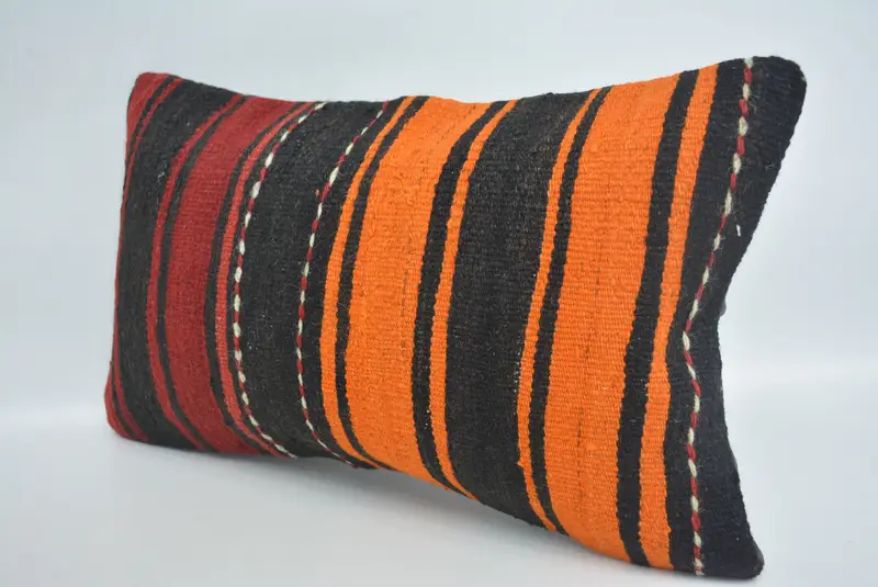 Vintage Kilim Pillow, Outdoor Bolster Cushion, 12x20 Orange Pillow, Cushion Case, Vintage Pillow, Interior Designer Pillow, Crochet Pattern Cushion - 4