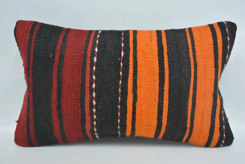 Vintage Kilim Pillow, Outdoor Bolster Cushion, 12x20 Orange Pillow, Cushion Case, Vintage Pillow, Interior Designer Pillow, Crochet Pattern Cushion - 1